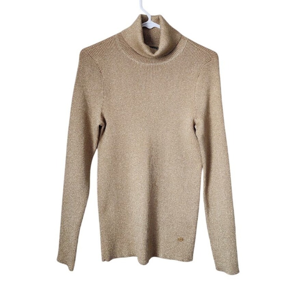 LAUREN RALPH LAUREN Gold‎ Metallic Turtleneck Sweater Jumper minimalist L